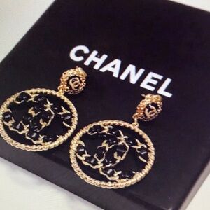 Black Round Filigree Drop Earrings